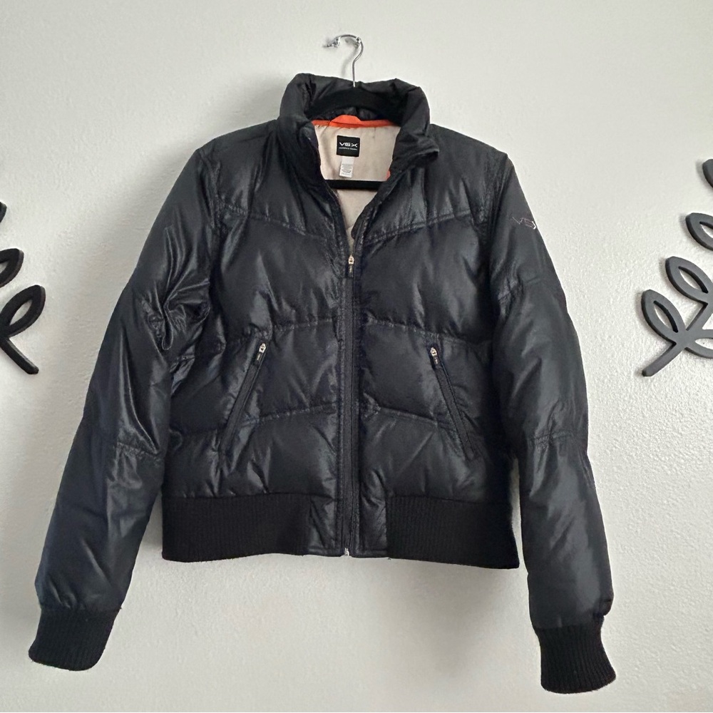 VSX Victoria’s Secret Black Quilted Puffer Jacket with Orange Trim